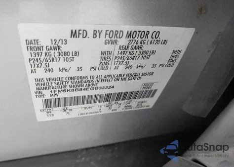 2014 Ford Explorer from USA, damaged, VIN 1FM5K8B84EGB33324